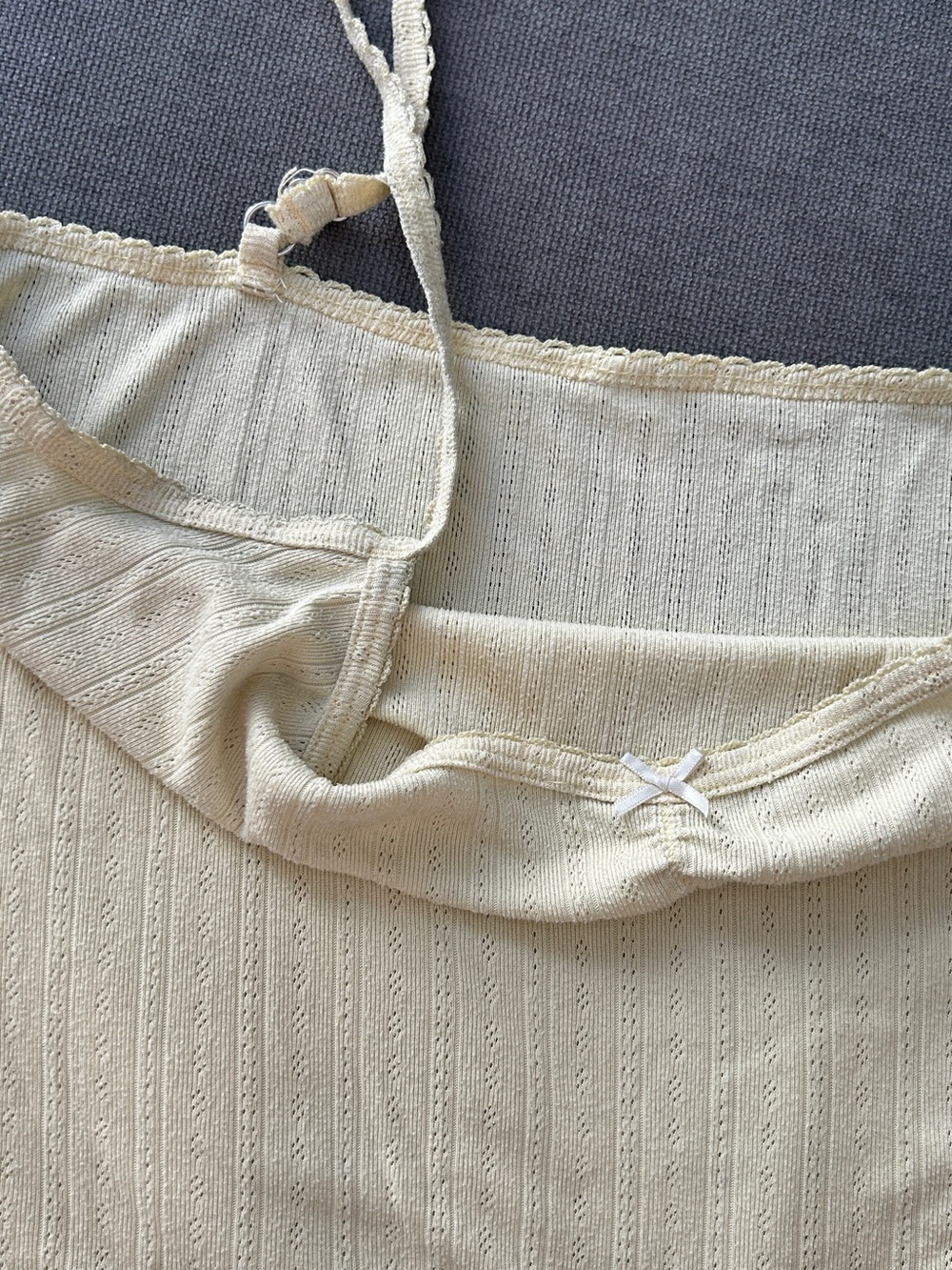 Hollister Cream Ribbed Cami with Lace Trim